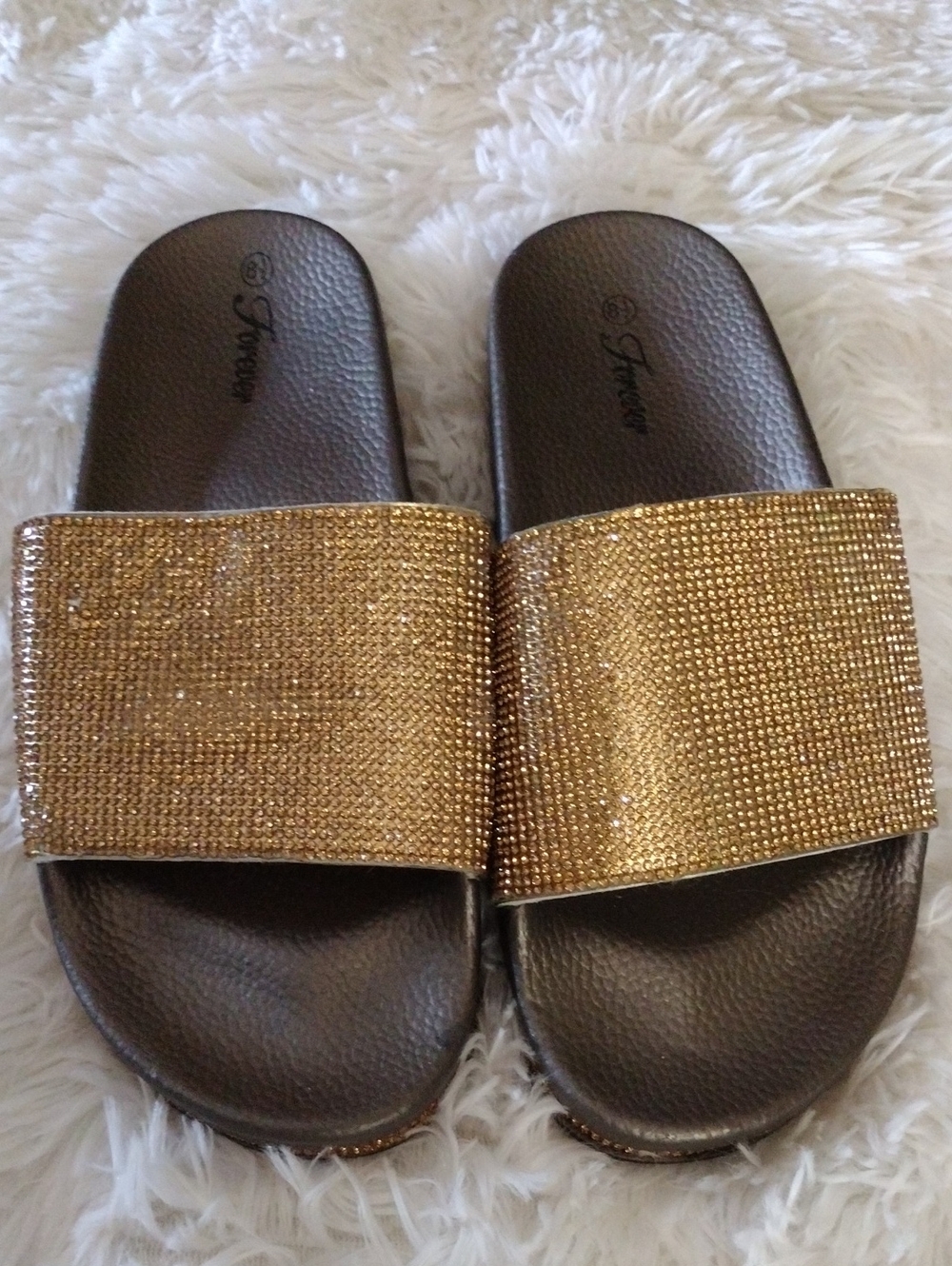 Forever Gold Crystal Slide Sandals